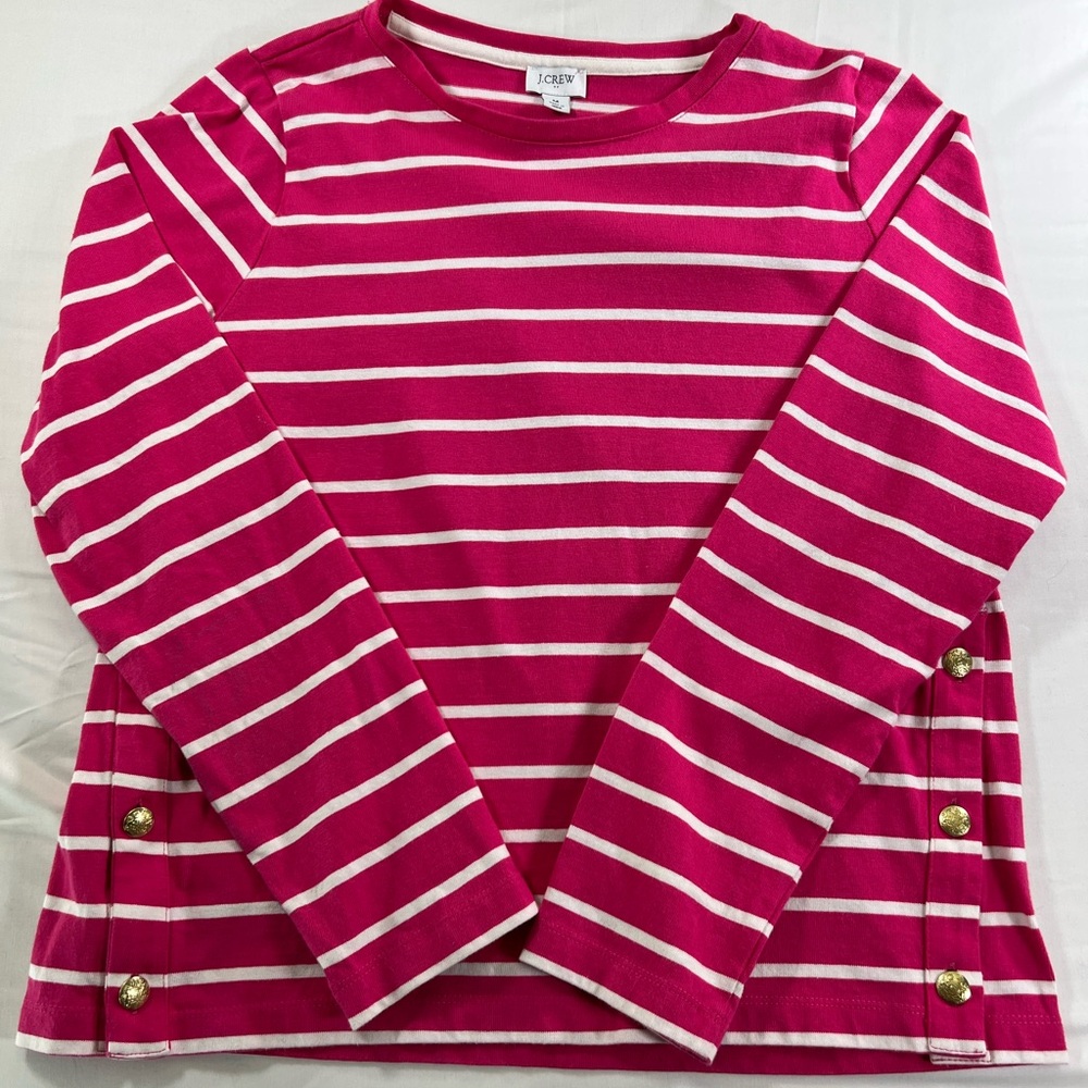 J.Crew striped long-sleeve crewneck top with gold-toned side button details
